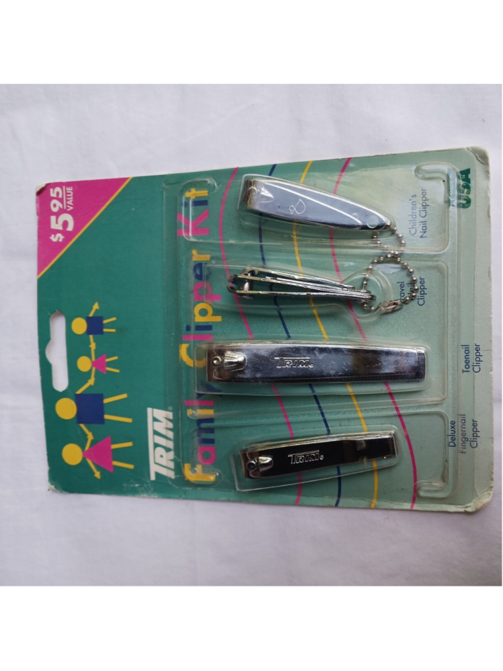 TRIM 4-Piece Family Nail Clipper Set Silver Metal Manual w/ Keychain